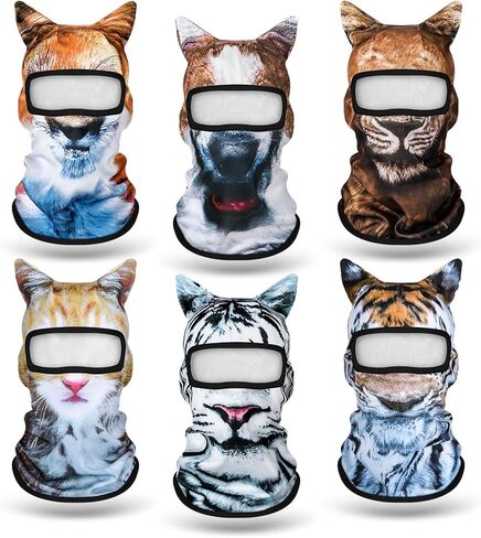 6 Pcs 3D Cat Ski Mask with Ears Funny Dog Cat Balaclava Face Cover for Skiing Animal Ski Masks Cycling Mask Sun Protection for Cosplay Winter Festivals Halloween Outdoor Activities in Saudi Arabia