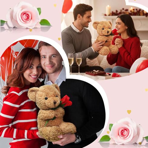 Civaner Bear محشو بالحيوان مع وردة مضحكة لطيفة الدب محشو بالحيوان هدية أفخم لزفاف عيد ميلاد صديقة الأم ، 11.8 بوصة (بيج) in Saudi Arabia