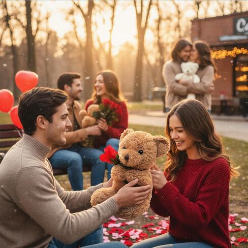 Civaner Bear محشو بالحيوان مع وردة مضحكة لطيفة الدب محشو بالحيوان هدية أفخم لزفاف عيد ميلاد صديقة الأم ، 11.8 بوصة (بيج) in Saudi Arabia