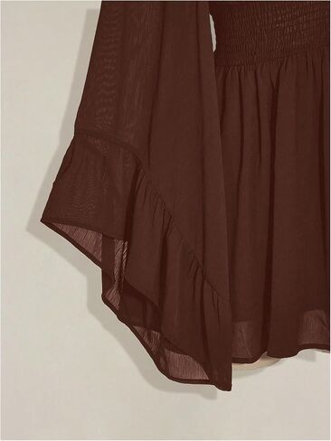 GORGLITTER Women's Plus Size Renaissance Dress Mesh Bell Long Sleeve Deep V Smocked Waist Medieval Peasant Dresses in Saudi Arabia