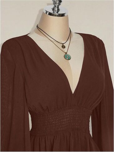 GORGLITTER Women's Plus Size Renaissance Dress Mesh Bell Long Sleeve Deep V Smocked Waist Medieval Peasant Dresses in Saudi Arabia