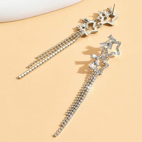 Star Earrings for Women Sparkly Star Long Tassel Earrings Silver Dangle Earring Halloween Costume Jewelry Trendy Christmas Party Prom Jewelry Gifts in Saudi Arabia