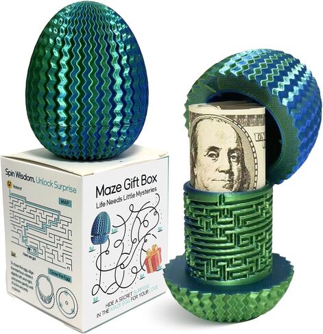 Mystery Egg Maze Box Gift, Money Puzzle Box for Cash, 3D Printed, Maze Game with Hidden Compartment, Treasures, Reusable Gift for Adults & Kids, Birthday, Christmas, Halloween, Easter (Bluegreen) in Saudi Arabia
