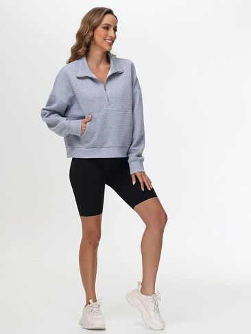 Womens Half Zip Sweatshirts Waffle Pullover Hoodies with Pocket in Saudi Arabia