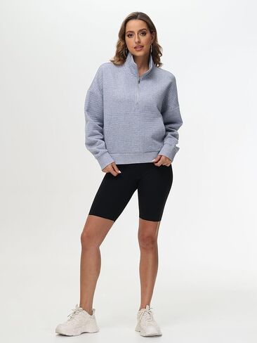 Womens Half Zip Sweatshirts Waffle Pullover Hoodies with Pocket in Saudi Arabia