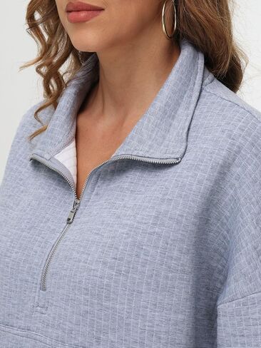 Womens Half Zip Sweatshirts Waffle Pullover Hoodies with Pocket in Saudi Arabia