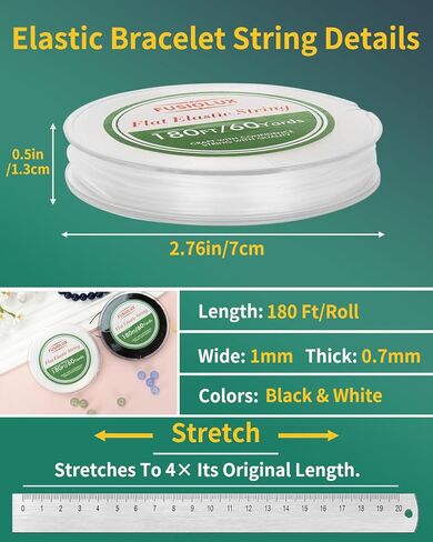 1mm Flat Elastic String for Bracelets,Stretchy Durable Bead String 360Ft,Easy Knotted Elastic Thread for Jewelry Making in Saudi Arabia