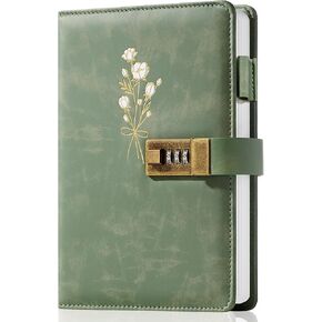 مذكرات قفل للنساء مذكرات مع قفل للفتيات A5 Leather Locked Journal 260 صفحة 100 GSM مجلة قابلة لإعادة الملء مع قفل لأسرار المراهقة المجلات الزهرة مع كلمات مرور مزيج ، 5.7 "x8.3" ، الأخضر in Kuwait