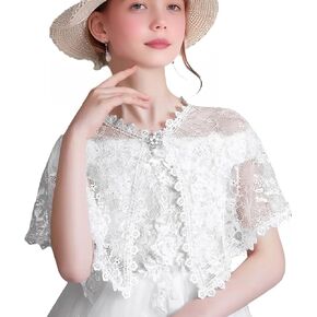 شالات الزفاف الأنيقة للفتيات من الدانتيل للمراهقين، بيضاء مطرزة بالزهور وتتغاضى عن رأس بوليرو فتاة الزهور in Kuwait