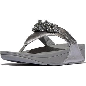 صندل نسائي من FitFlop من الجلد بسلسلة مطرزة من Lulu بكعب عريض عند أصابع القدم in Kuwait