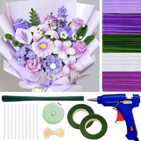 500 Pcs Pipe Cleaners for DIY Flowers & Crafts – 5 Colors Chenille Stems with Glue Guns & Tape Measure – Perfect for Family Fun & Creativity, Holiday & Room Decorations (Pink, 12in x 8mm) in Kuwait