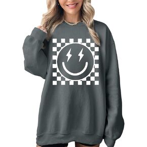 سويت شيرت برسومات كبيرة الحجم للنساء سويت شيرت ذو وجه مبتسم بلوفر لطيف بياقة دائرية كاجوال فضفاض بأكمام طويلة in Kuwait