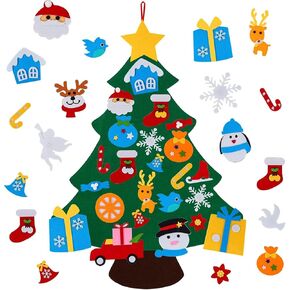 3ft DIY شعرت شجرة عيد الميلاد للأطفال مع 31 ٪ الحلي القابلة للفصل ، الجدار معلق زينة عيد الميلاد عيد الميلاد مع ضوء السلسلة (3 أقدام) in Kuwait