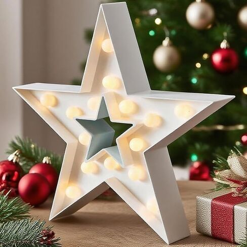 Bright Zeal 13" Large LED Star Marquee Sign (Gold, 6hr Timer) - Star Marquee Light Gold Star Decor Lights - Lighted Sign Outdoor Decorative Signs for Wall Decor Him Her Independence Day Decorations in Kuwait
