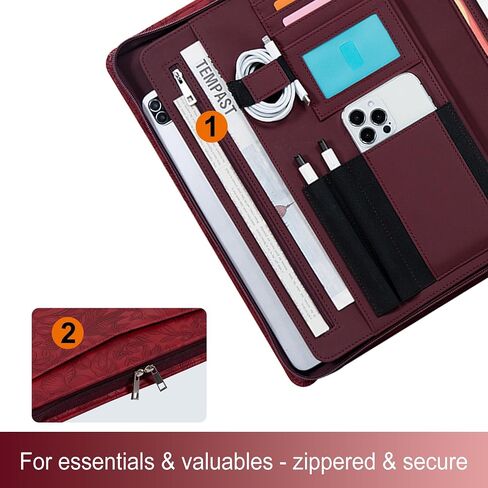 منظم محفظة من 3 حلقات ، موثق محفظة رنين ، محفظة مع Notepad ، مجلد A4 Padfolio مع محفظة Zipper.Business Professional ، وثيقة مخطط للسيرة الذاتية/المقابلة (براون داكن). in Kuwait