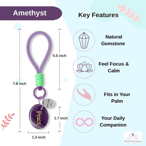 سلسلة مفاتيح كريستال ملهمة مقاس 7.8 سم - حجر علاج لتخفيف القلق مع بطاقة تأكيد، هدية مدروسة للنساء in Kuwait