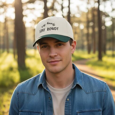 Two-Tone Cotton Baseball Cap with Embroidered Western Sayings - Adjustable Cowboy Style Hat for Men and Women in Kuwait