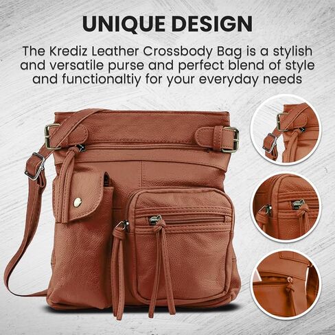 Krediz Leather Crossbody purses for Women, Soft & Durable Purses for Women Trendy, Multi Pocket travel bag, Adjustable Strap in Kuwait