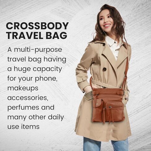 Krediz Leather Crossbody purses for Women, Soft & Durable Purses for Women Trendy, Multi Pocket travel bag, Adjustable Strap in Kuwait