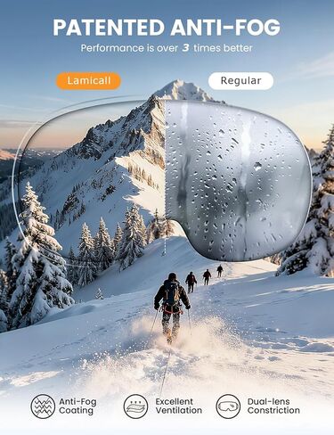 نظارات Lamicall للتزلج مع عدسة فائقة الدقة - حماية 100% من الأشعة فوق البنفسجية، تصميم 3X مضاد للضباب وتصميم OTG، للرجال والنساء، مناسبة للتزلج والتزلج على الجليد والمركبات الجليدية in Saudi Arabia