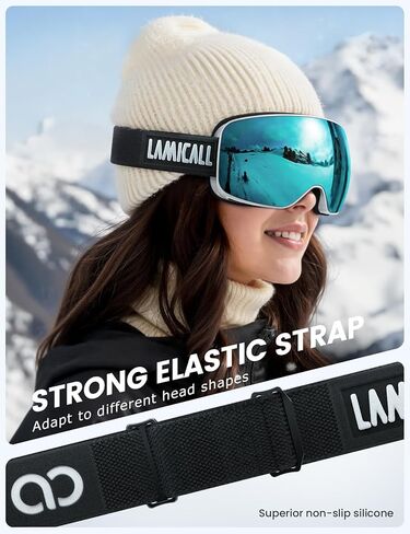 نظارات Lamicall للتزلج مع عدسة فائقة الدقة - حماية 100% من الأشعة فوق البنفسجية، تصميم 3X مضاد للضباب وتصميم OTG، للرجال والنساء، مناسبة للتزلج والتزلج على الجليد والمركبات الجليدية in Saudi Arabia
