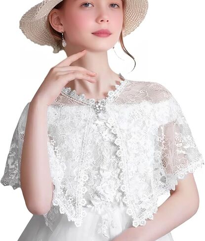 شالات الزفاف الأنيقة للفتيات من الدانتيل للمراهقين، بيضاء مطرزة بالزهور وتتغاضى عن رأس بوليرو فتاة الزهور in Kuwait
