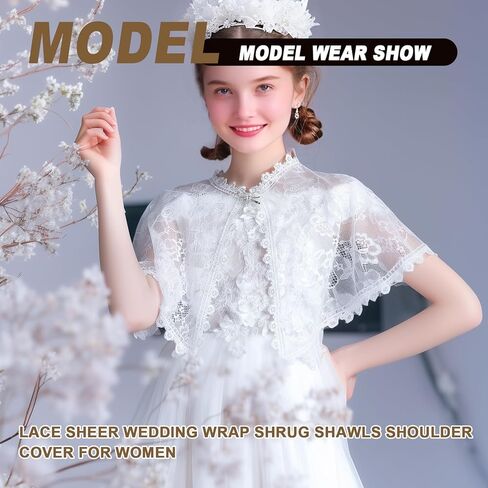 شالات الزفاف الأنيقة للفتيات من الدانتيل للمراهقين، بيضاء مطرزة بالزهور وتتغاضى عن رأس بوليرو فتاة الزهور in Kuwait