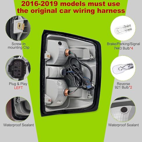 مصابيح فرامل المصابيح الخلفية متوافقة مع 【Chevy Silverado 1500 2500 3500 2014-2019، GMC SIERRA 2500 3500 2015-2019】 جانب الركاب (RH)، عدسة حمراء بدون أسلاك 23431876,84288723,23295939 in Kuwait