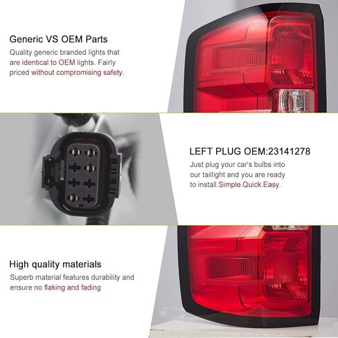 مصابيح فرامل المصابيح الخلفية متوافقة مع 【Chevy Silverado 1500 2500 3500 2014-2019، GMC SIERRA 2500 3500 2015-2019】 جانب الركاب (RH)، عدسة حمراء بدون أسلاك 23431876,84288723,23295939 in Kuwait