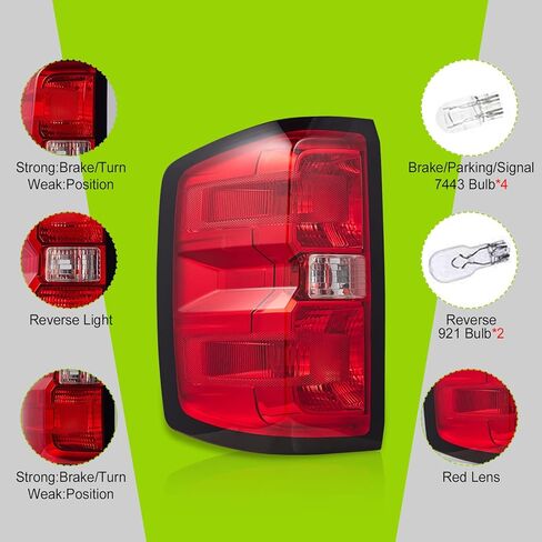 مصابيح فرامل المصابيح الخلفية متوافقة مع 【Chevy Silverado 1500 2500 3500 2014-2019، GMC SIERRA 2500 3500 2015-2019】 جانب الركاب (RH)، عدسة حمراء بدون أسلاك 23431876,84288723,23295939 in Kuwait