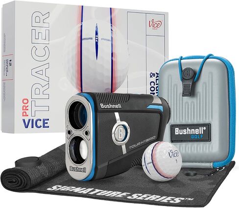 Bushnell Golf Tour Hybrid GPS Laser Rangefinder with Vice Balls | Slope Compensation, Magnetic Mount, Front/Middle/Back Distance, 1300 YD Range, PinSeeker | Signature Series Golf Towel in Saudi Arabia