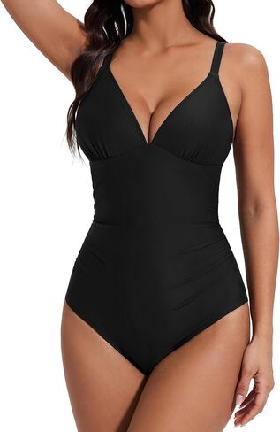 SUUKSESS Women Tummy Control One Piece Swimsuit Sexy V Neck Push Up Bathing Suit in Saudi Arabia