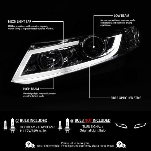 Autozensation متوافق مع 2012-2013 Honda Civic Coupe، 2012-2015 Honda Civic Sedan، مجموعة المصابيح الأمامية اليسرى + اليمنى، مصابيح أمامية لجهاز عرض الدخان الأسود اللامع مع شريط إضاءة LED in Kuwait