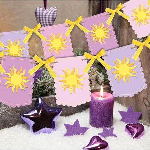 Taobary Purple Sun Flag Banner Purple Sun Hanging Banting Banner Banner Flag Bunting Garland for Wedding Lavender Photo Props Birthday Party Decoration (ذيل السمكة) in Saudi Arabia