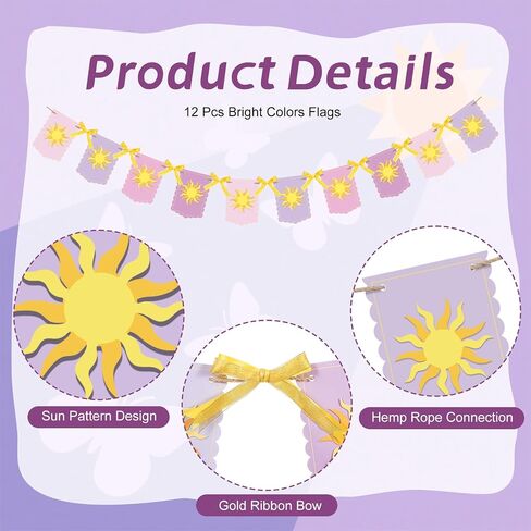 Taobary Purple Sun Flag Banner Purple Sun Hanging Banting Banner Banner Flag Bunting Garland for Wedding Lavender Photo Props Birthday Party Decoration (ذيل السمكة) in Saudi Arabia