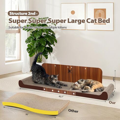 Extra Large Cat Scratcher Bed, 32 Inch Cat Scratching Board Cat Couch, Durable Cardboard Cat Scratcher Lounger, Modern Stylish Cats Bed for Indoor Cats, Furniture Protector in Saudi Arabia