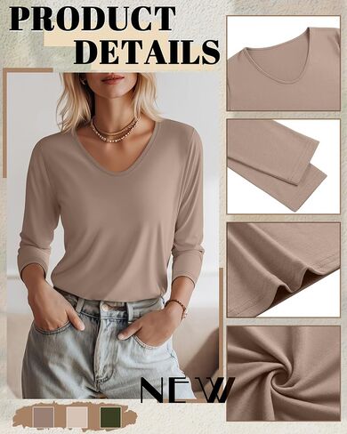 Huukeay 3 Pack Women's 3/4 Sleeve T-Shirts, V Neck Casual Tops Loose Fit Tunic Basic Tees 3/4 Length Sleeve Soft Blouses in Kuwait