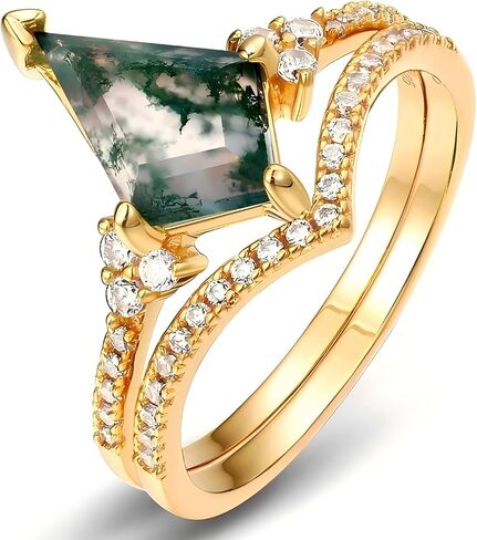 WES Ring for women, Natural Kite Cut Moss Agate 925 Sterling Silver Open Rings For Women Green Gems Engagement Wedding Jewelry Gift in Saudi Arabia