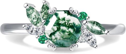 WES Ring for women, Natural Kite Cut Moss Agate 925 Sterling Silver Open Rings For Women Green Gems Engagement Wedding Jewelry Gift in Saudi Arabia