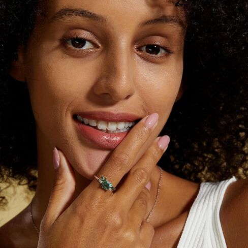 WES Ring for women, Natural Kite Cut Moss Agate 925 Sterling Silver Open Rings For Women Green Gems Engagement Wedding Jewelry Gift in Saudi Arabia