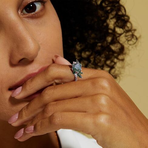 WES Ring for women, Natural Kite Cut Moss Agate 925 Sterling Silver Open Rings For Women Green Gems Engagement Wedding Jewelry Gift in Saudi Arabia