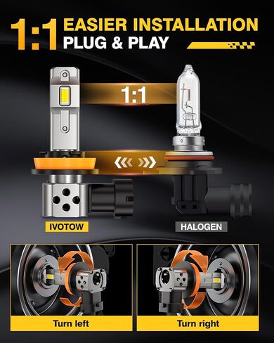 مصابيح LED H11/H9، سطوع فائق 42,000 لومن 900%، حجم هالوجين صغير حقيقي 1:1، لمبة إضاءة ضباب H11، إضاءة بيضاء 6500 كلفن لمصابيح القيادة H11 للسيارات، التوصيل والتشغيل، حزمة من قطعتين in Saudi Arabia