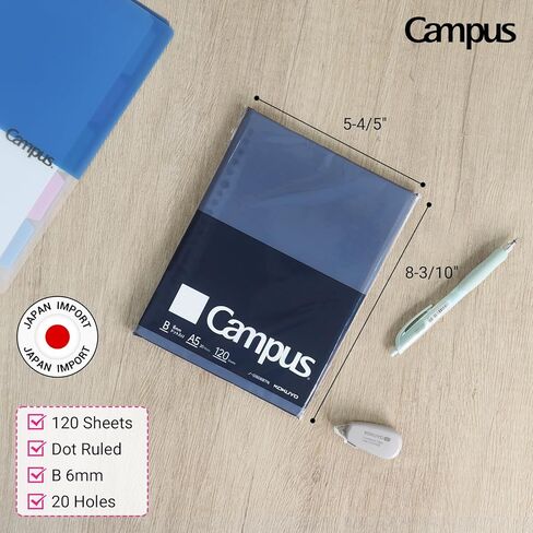 Kokuyo Campus Loose Leaf Paper for Binders, Business Type, Sarasara Smooth Writing, B5, B 6mm Dotted Ruled, 26 Holes, 38 Lines, 120 Sheets, pH Neutral, Bleed Resistant, Japan Import (NO-G836BTN) in Saudi Arabia