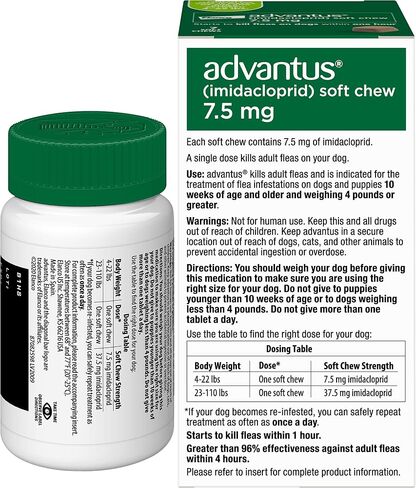 Advantus Dog بسرعة يتصرف علاج البراغيث عن طريق الفم الكلاب الناعمة الكلاب 4 - 22 رطلا. | 30 CT. in Saudi Arabia