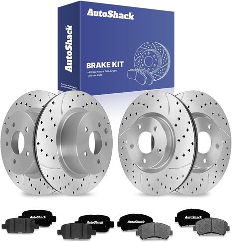 AutoShack Front & Rear Drilled & Slotted Brake Rotors Premium Ceramic Brake Pads | Replacement for 2009-2014 2016-2020 Nissan Maxima 3.5L FWD | Silver Zinc Coated | 12-PC Brake Kit | SilverShield Pro in Saudi Arabia