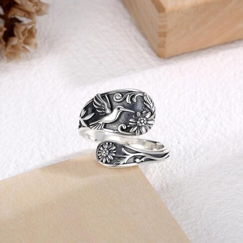 Butterfly Spoon Ring for Women 925 Sterling Silver - Adjustable Vintage Antique Thumb Rings Nature-Inspired Jewelry Gift for Her in Kuwait