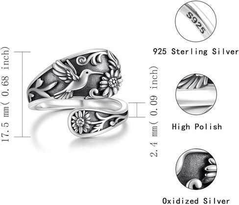 Butterfly Spoon Ring for Women 925 Sterling Silver - Adjustable Vintage Antique Thumb Rings Nature-Inspired Jewelry Gift for Her in Kuwait