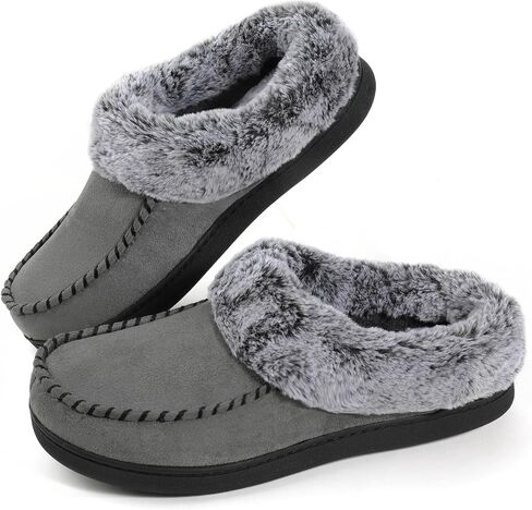 ULTRAIDEAS Women's Memory Foam House Slippers with Hard Bottom, Fur Lined House Shoes with Non-Slip Sole for Indoor Outdoor in Saudi Arabia