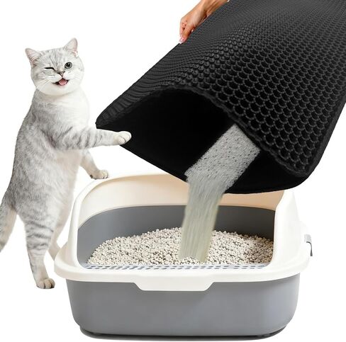 Cat Litter Box Mat Double Layer Trapping Mat Easy-Clean Waterproof Urine Proof(Gray 30x22in) in Saudi Arabia