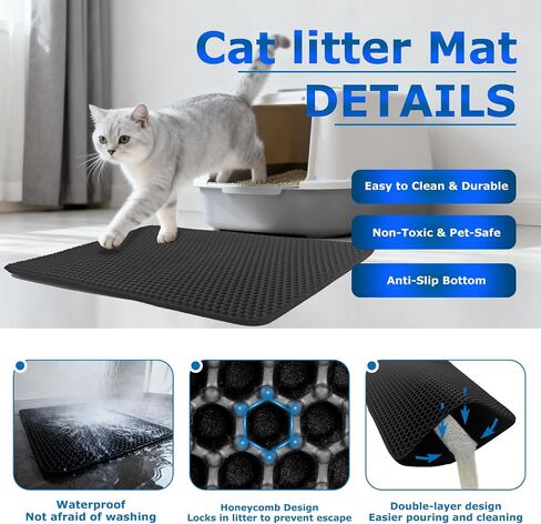 Cat Litter Box Mat Double Layer Trapping Mat Easy-Clean Waterproof Urine Proof(Gray 30x22in) in Saudi Arabia